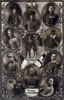 Carte postale de la Première Guerre mondiale avec les as allemands de la voltige